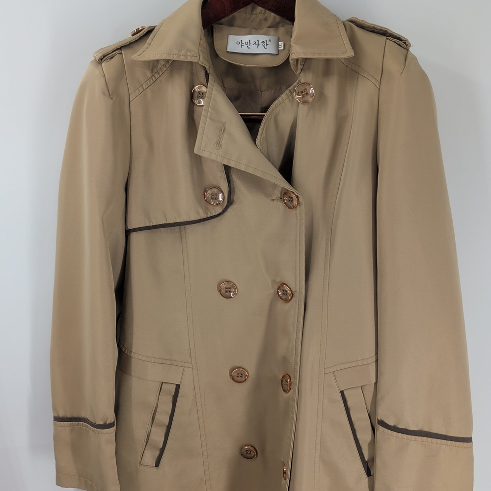 Barbaric‎ Stylish Modern Long Sleeve Double-Breasted Trench Coat Beige Size 2XL - Picture 2 of 9